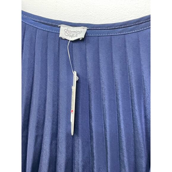 NWT Charming Charlie Overlay Pleated Knee Length Shift Dress Blue Women's‎ Large - Picture 5 of 11